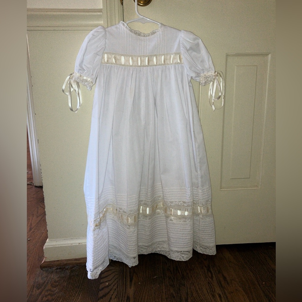 Vintage Christening Dress White And Offwhite Size 5 With Slip
